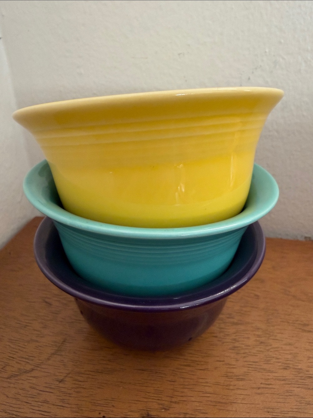 FIESTA FIESTAWARE HLC CUSTARD RAMEKIN DESSERT CUP 4” Set of 3 Purple Yellow Blue